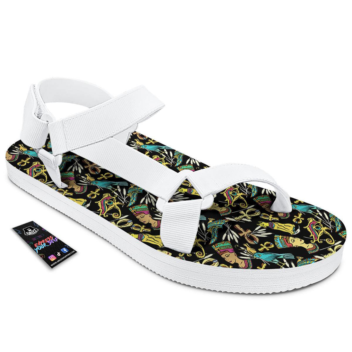 Egypt Ancient Print Pattern White Open Toe Sandals-grizzshop