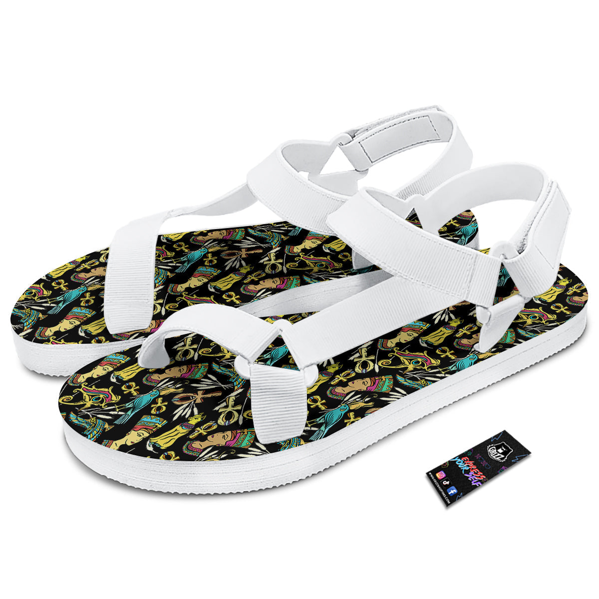 Egypt Ancient Print Pattern White Open Toe Sandals-grizzshop