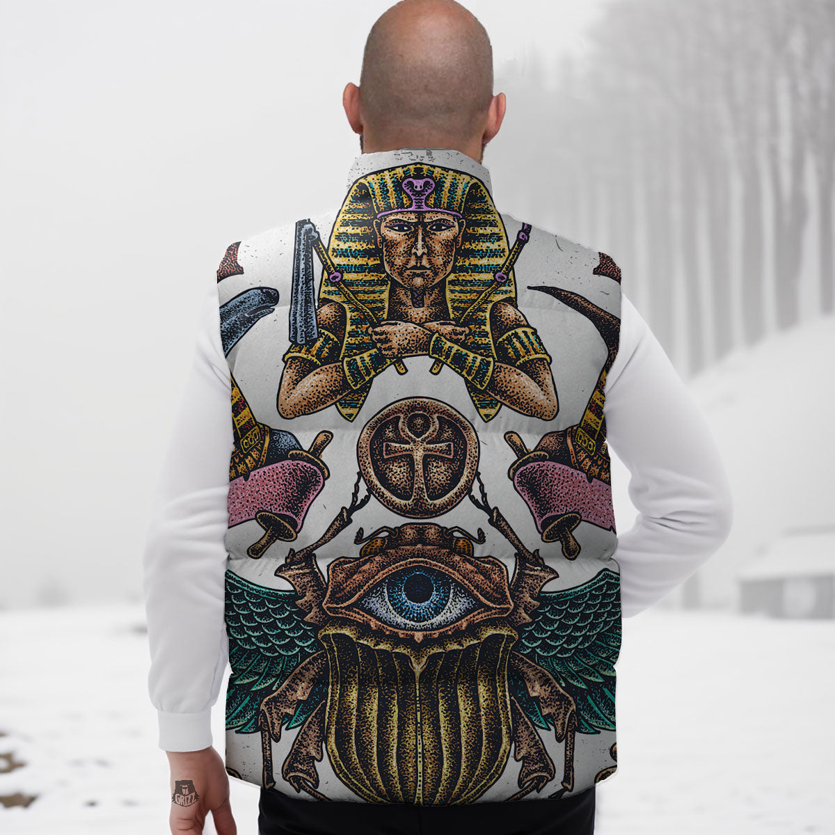 Egypt Hand Drawn Print Down Vest