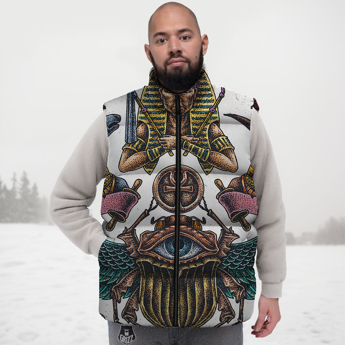 Egypt Hand Drawn Print Down Vest