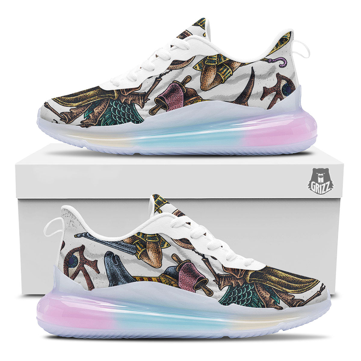Egypt Hand Drawn Print Running Sneakers-grizzshop