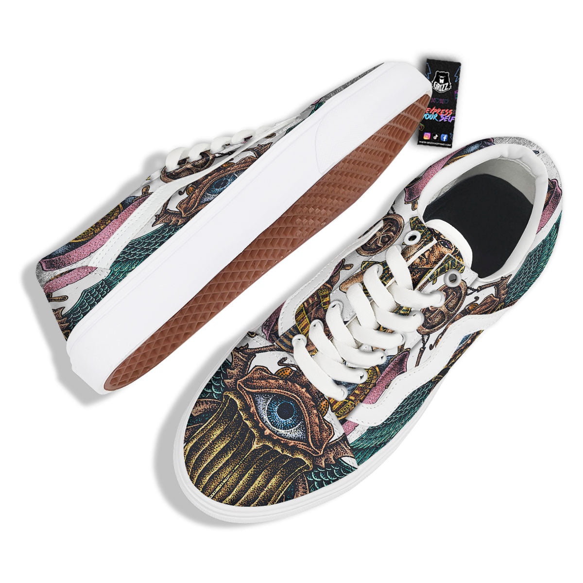 Egypt Hand Drawn Print Skate Shoes-grizzshop