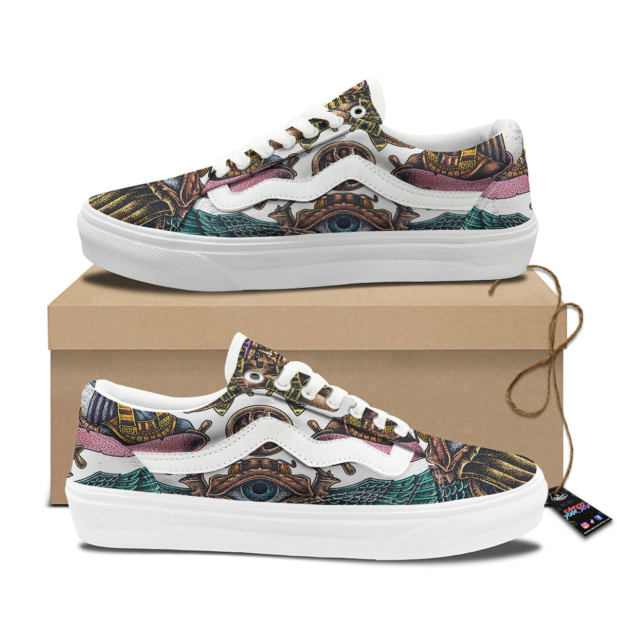 Egypt Hand Drawn Print Skate Shoes-grizzshop
