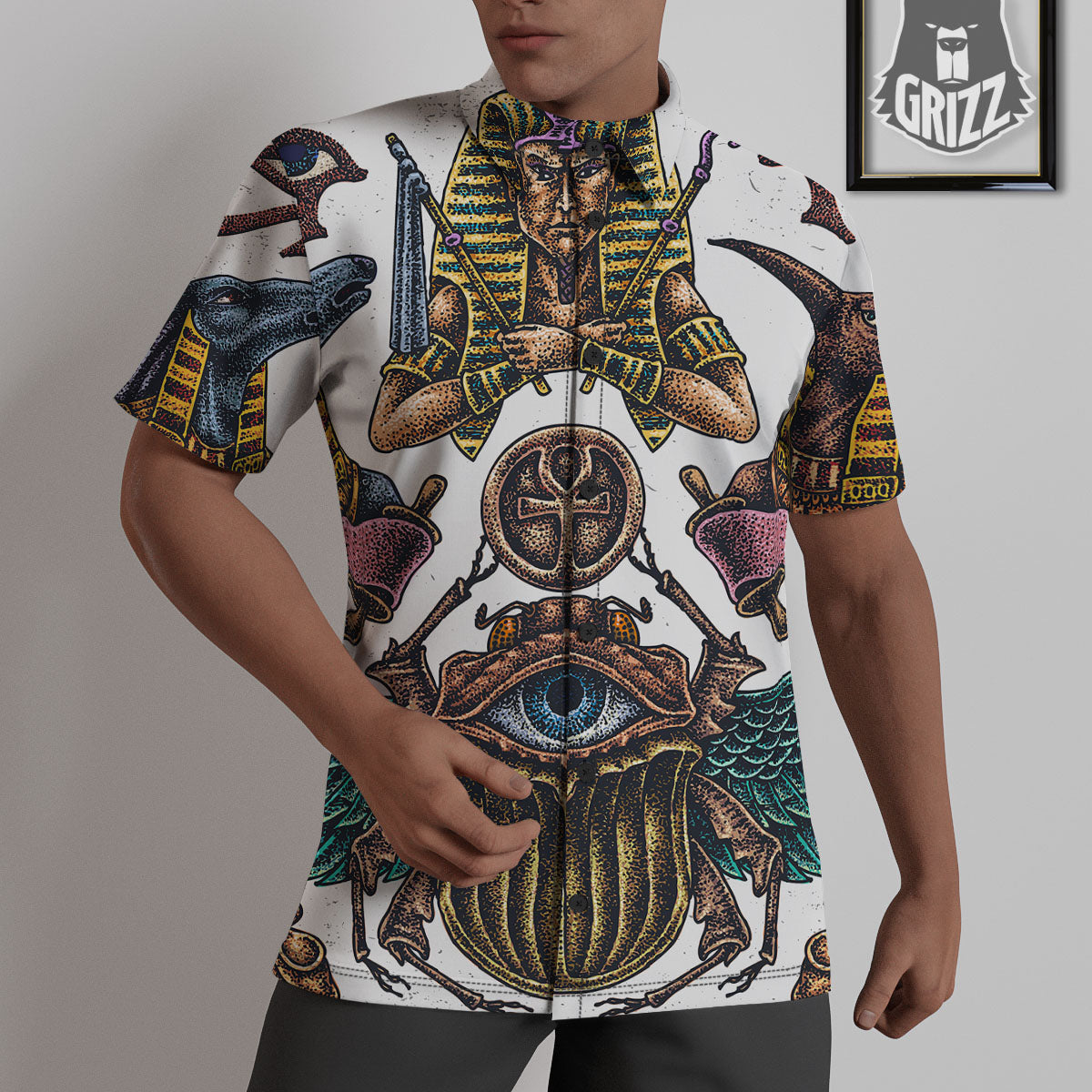 Egypt Hand Drawn Print Untucked Shirts-grizzshop