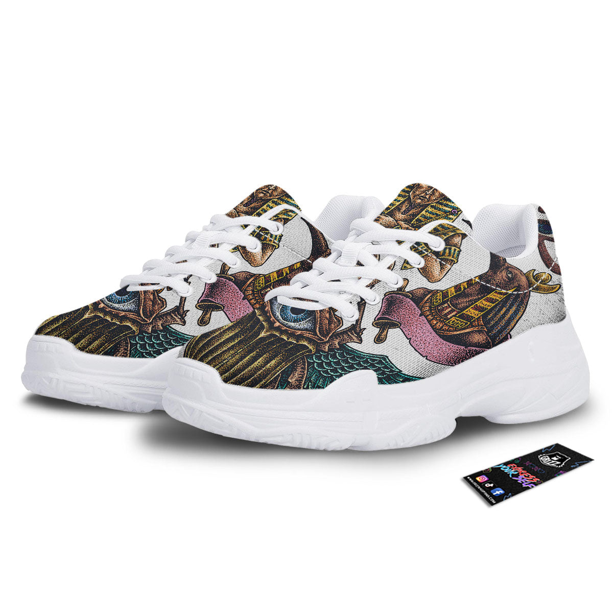 Egypt Hand Drawn Print White Chunky Shoes-grizzshop