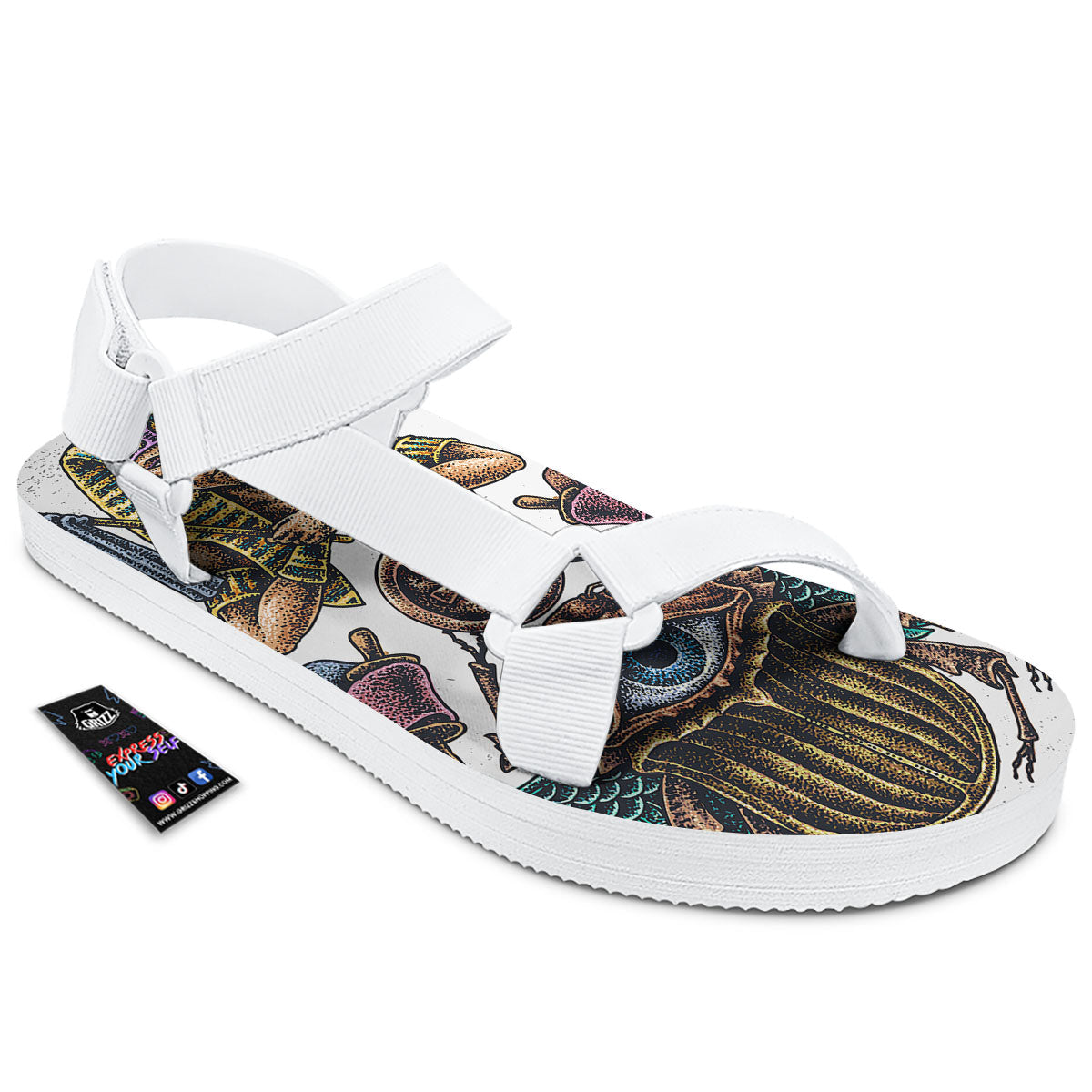 Egypt Hand Drawn Print White Open Toe Sandals-grizzshop