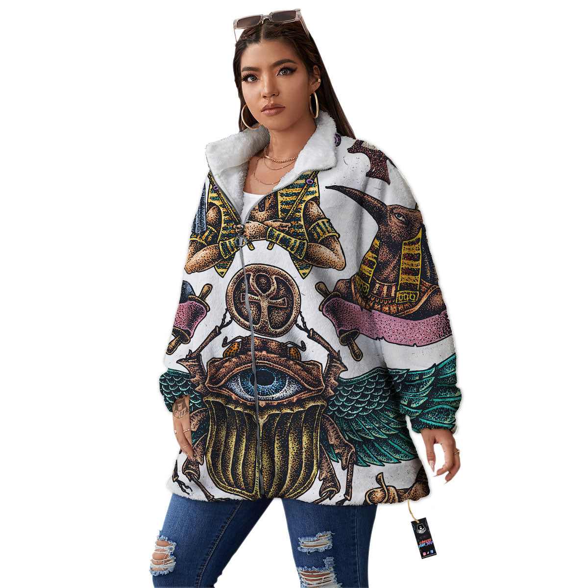 Egypt Hand Drawn Print Women's Sherpa Jacket-grizzshop