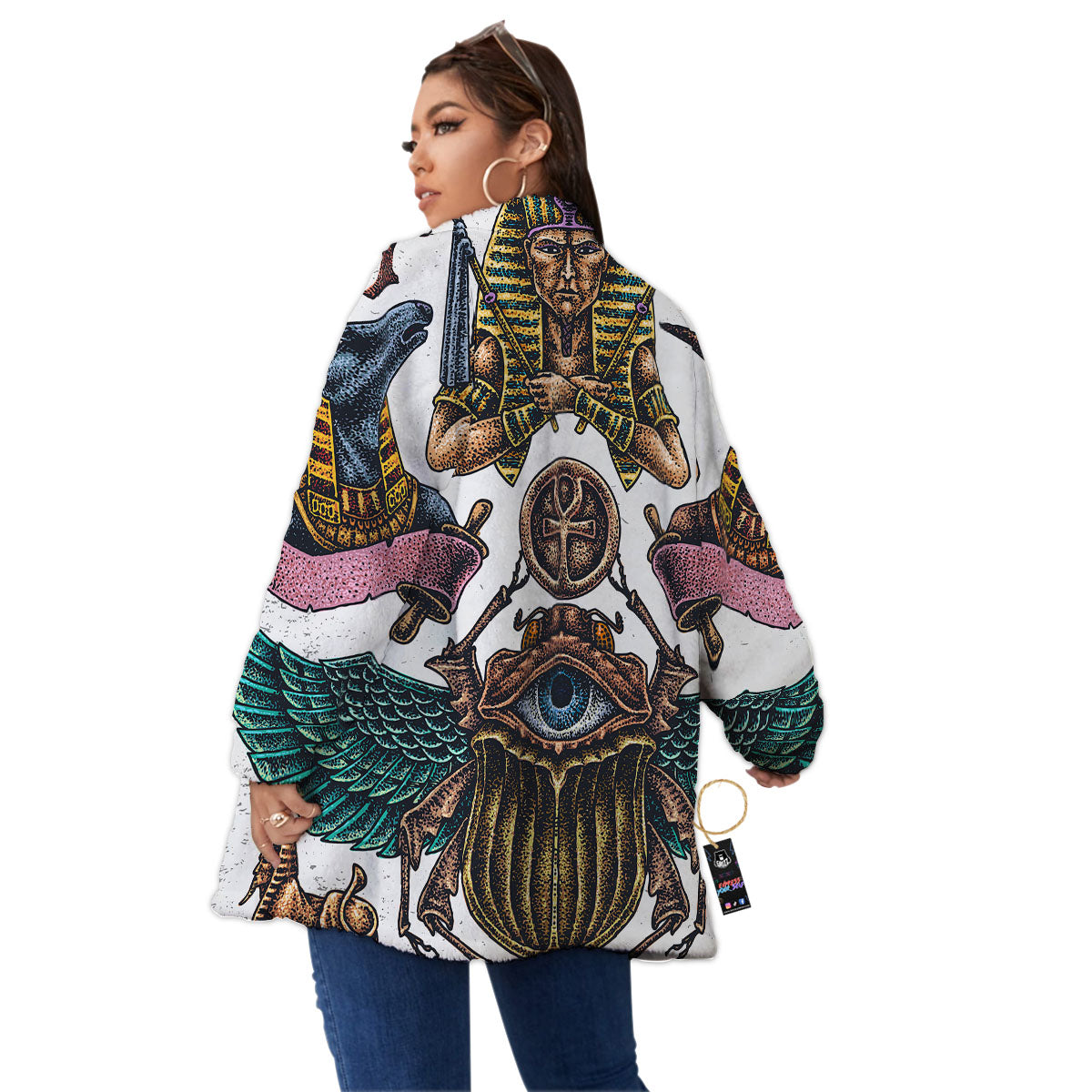 Egypt Hand Drawn Print Women's Sherpa Jacket-grizzshop