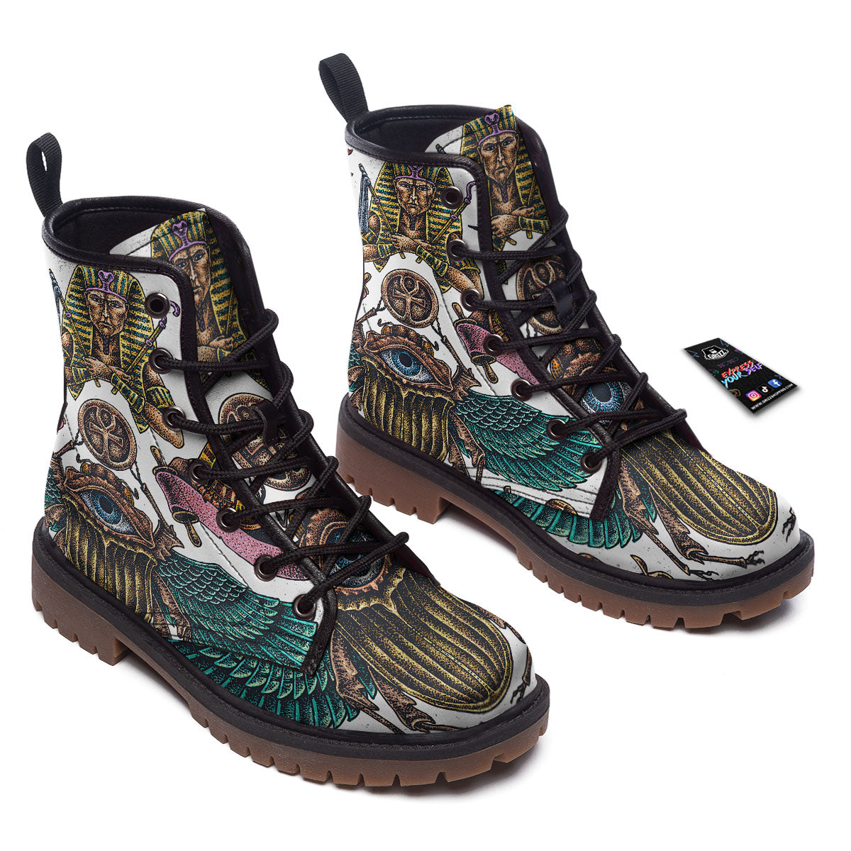 Egypt Hand Drawn Print Work Boots-grizzshop