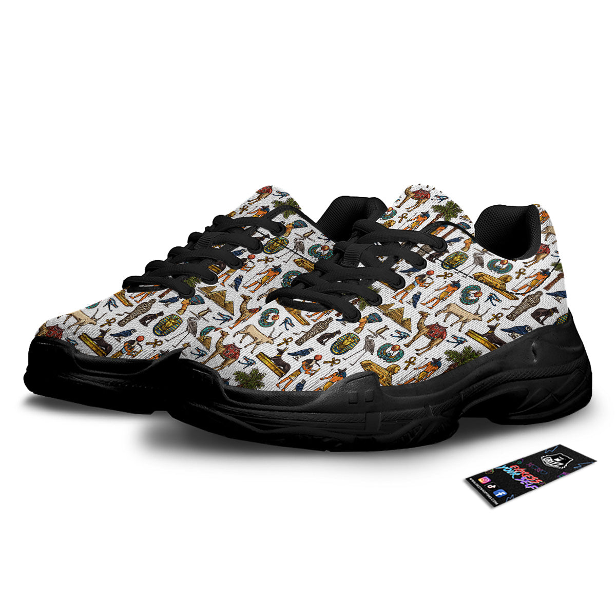 Egypt Religion Symbols Print Pattern Black Chunky Shoes-grizzshop
