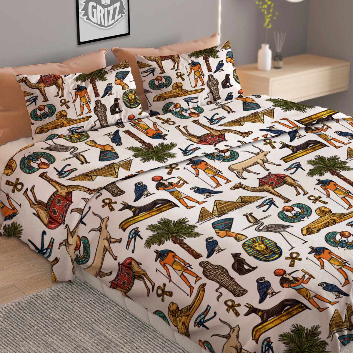 Egypt Religion Symbols Print Pattern Duvet Cover Bedding Set