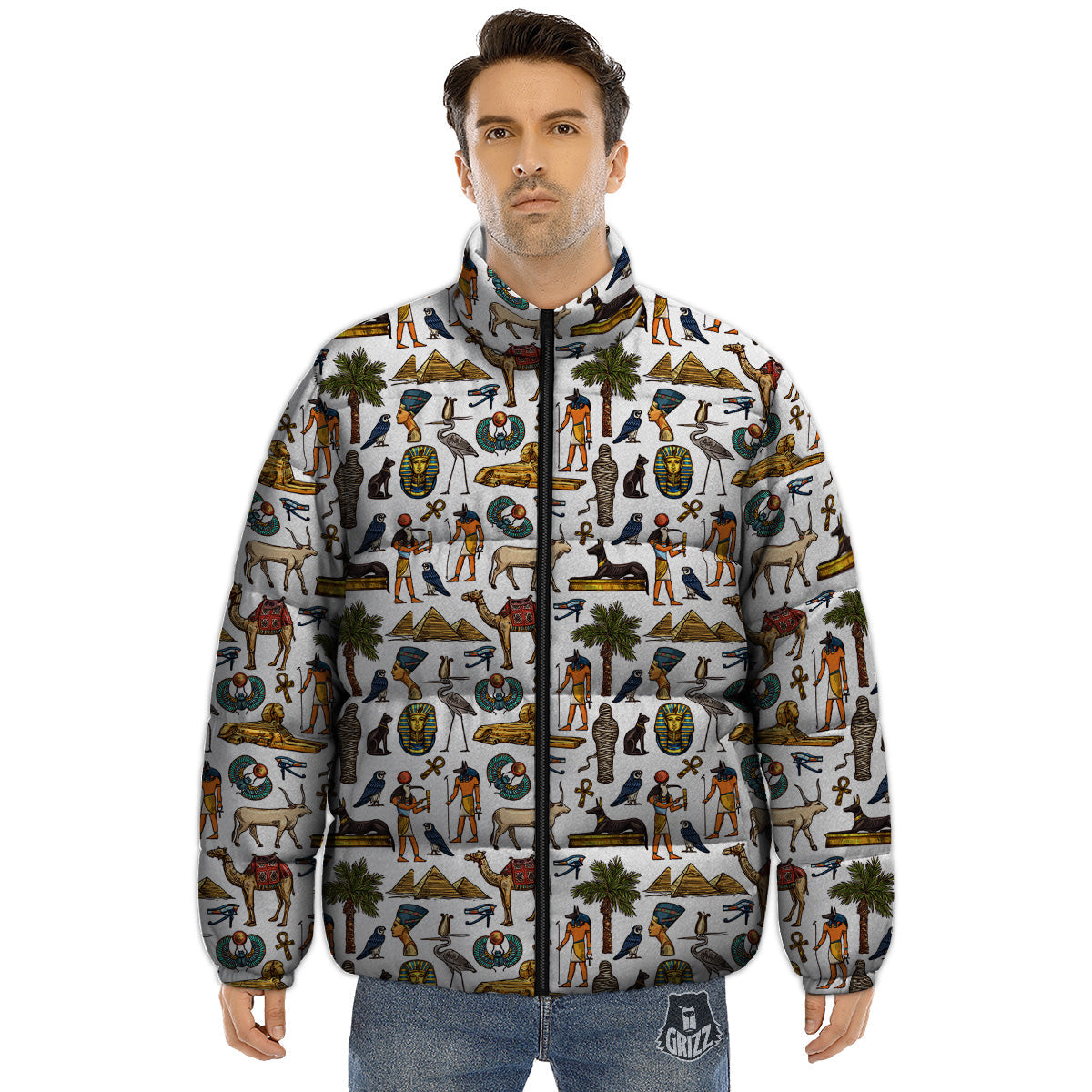 Egypt Religion Symbols Print Pattern Puffer Jacket-grizzshop