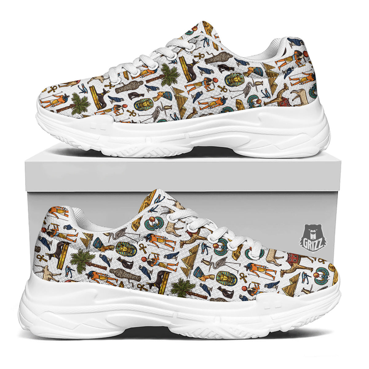 Egypt Religion Symbols Print Pattern White Chunky Shoes-grizzshop