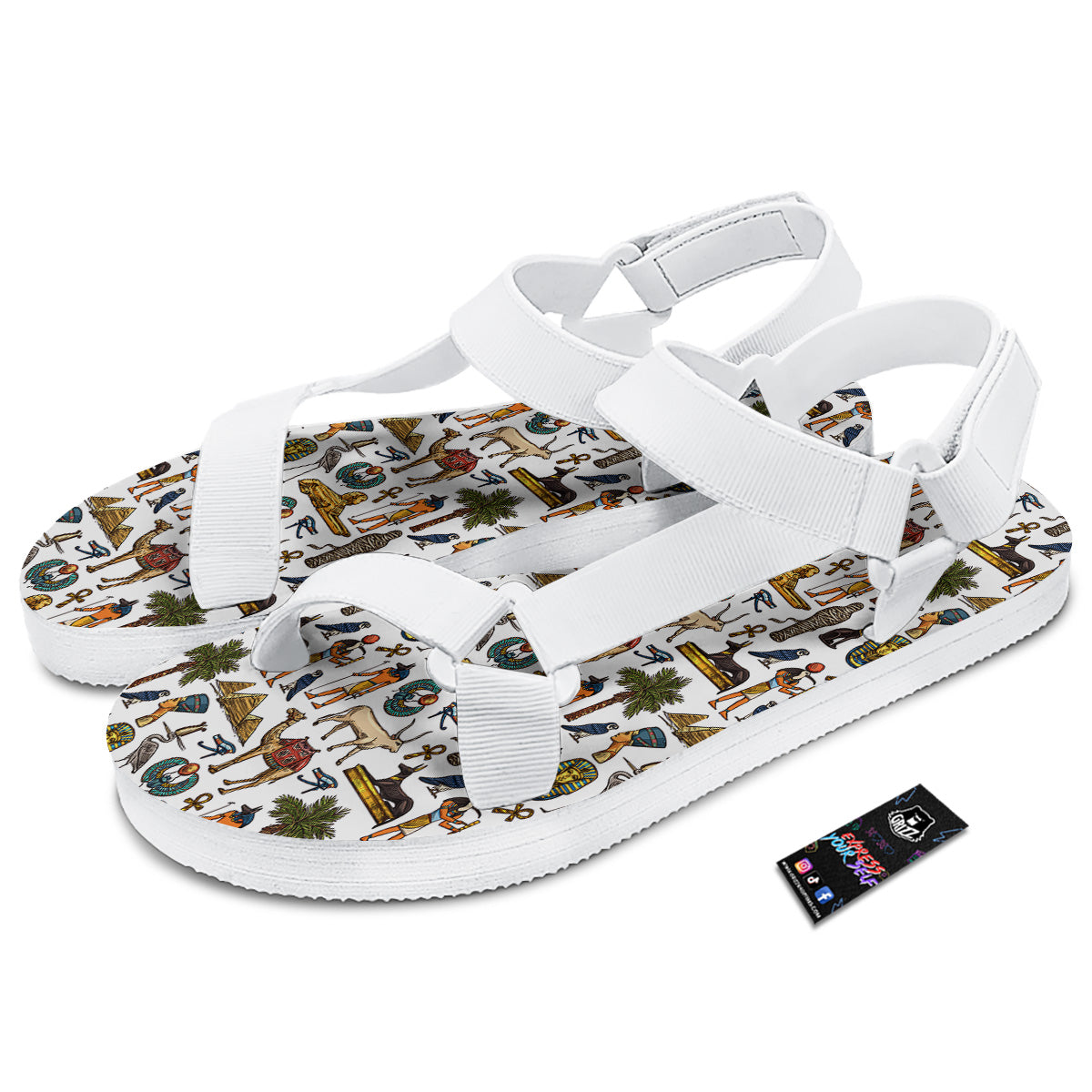 Egypt Religion Symbols Print Pattern White Open Toe Sandals-grizzshop
