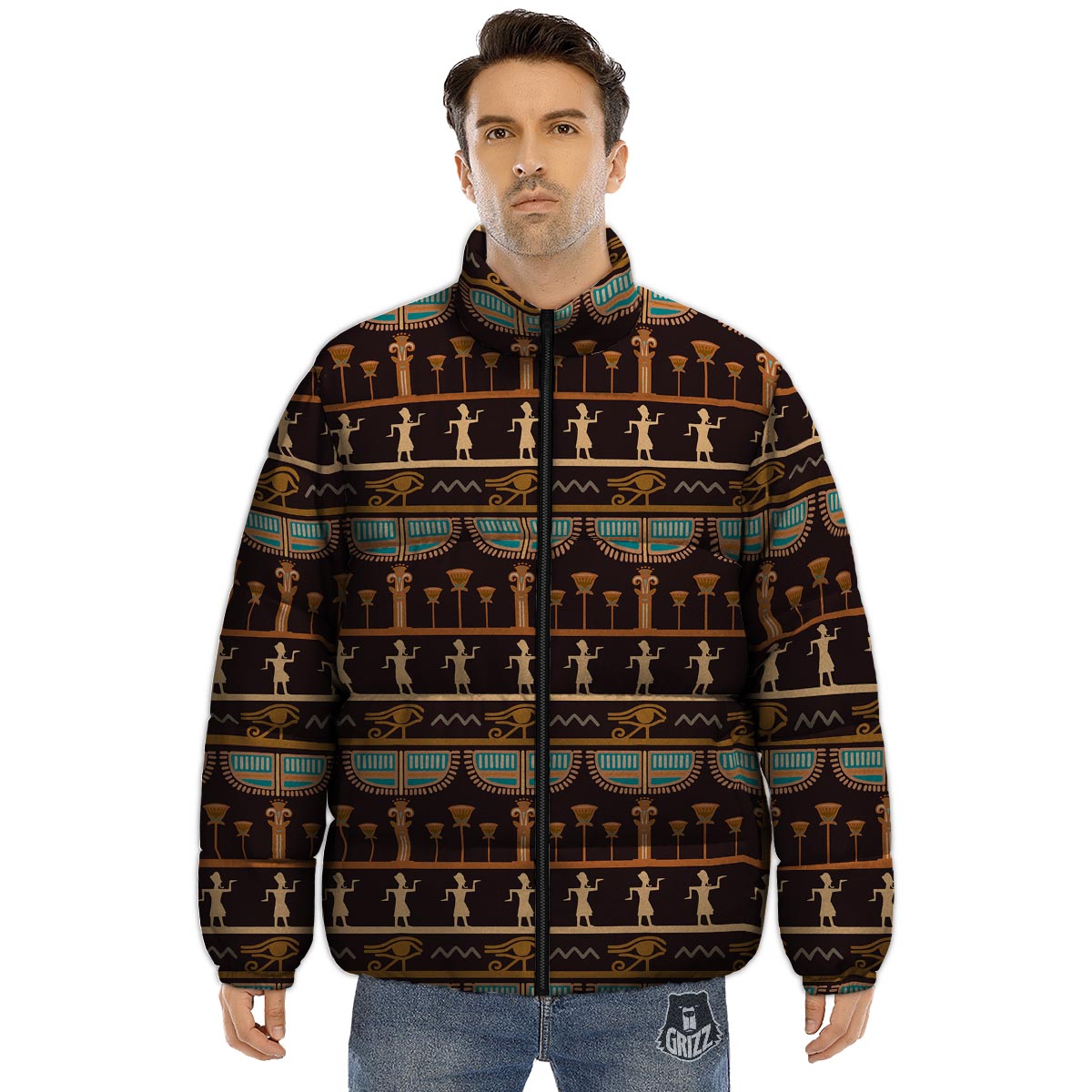 Egypt Tribal Print Pattern Puffer Jacket-grizzshop