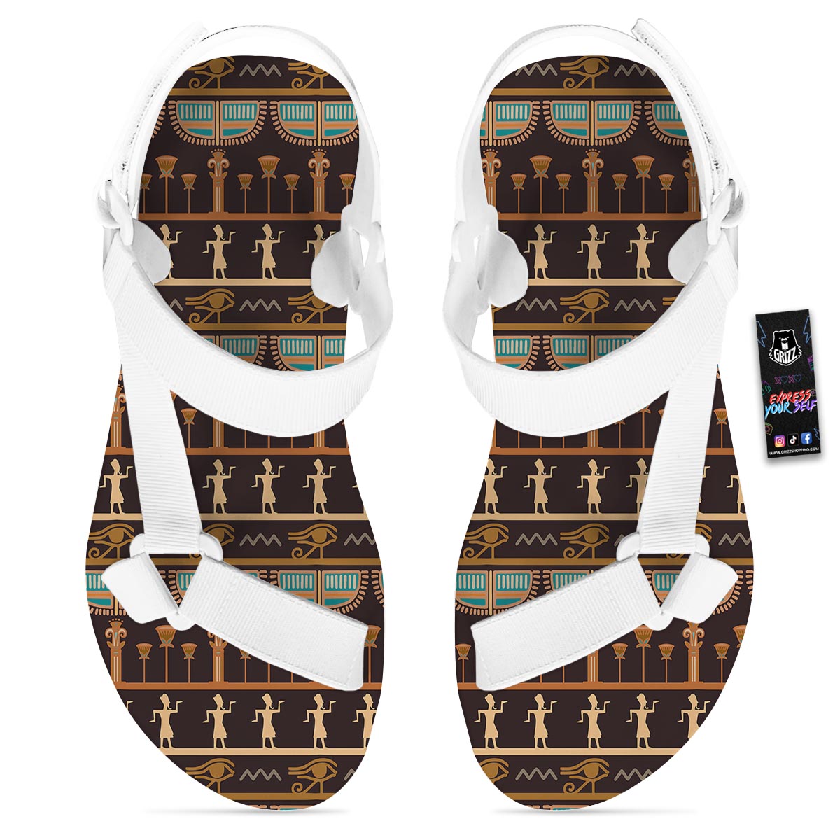 Egypt Tribal Print Pattern White Open Toe Sandals-grizzshop