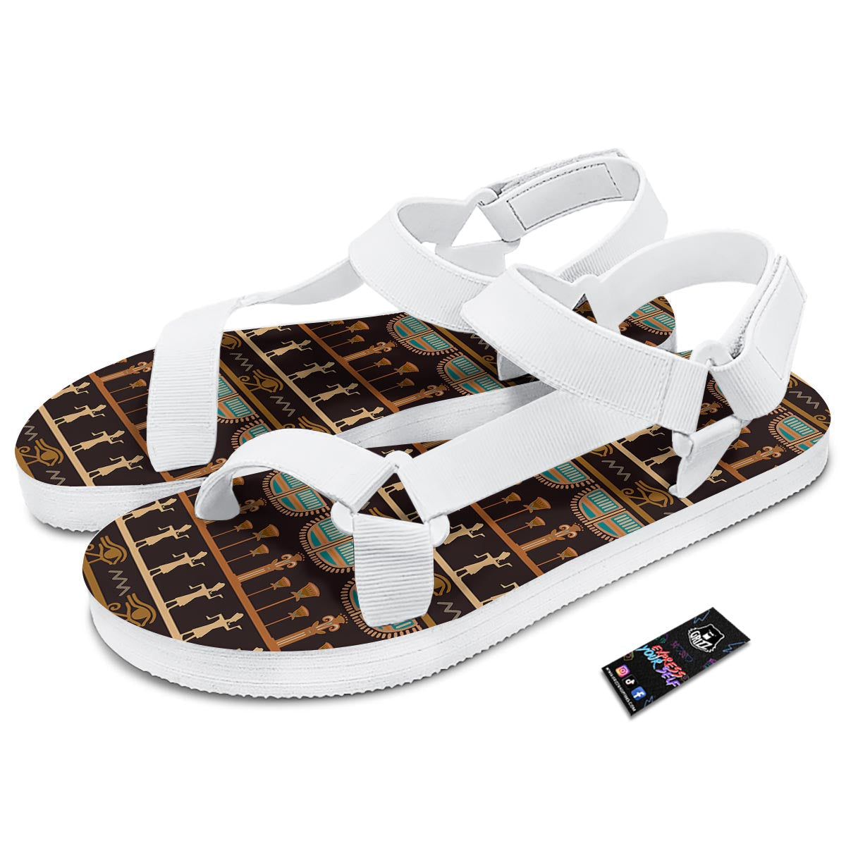 Egypt Tribal Print Pattern White Open Toe Sandals-grizzshop