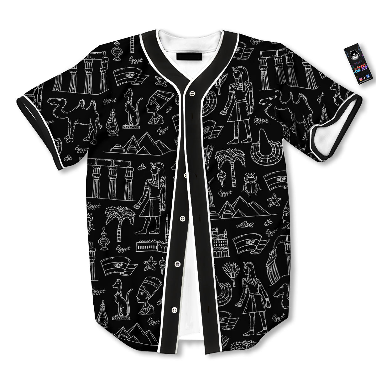 Egypt White And Black Print Pattern Baseball Jersey-grizzshop