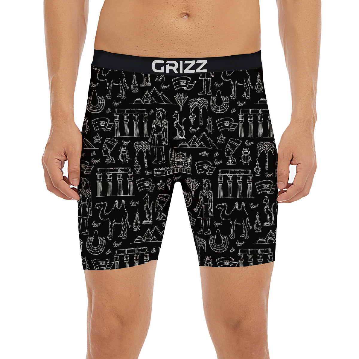 Egypt White And Black Print Pattern Boxer Briefs-grizzshop
