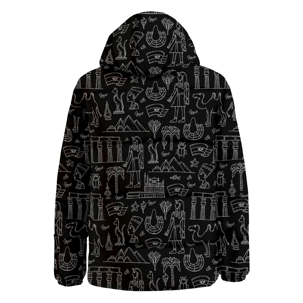 Egypt White And Black Print Pattern Down Jacket-grizzshop