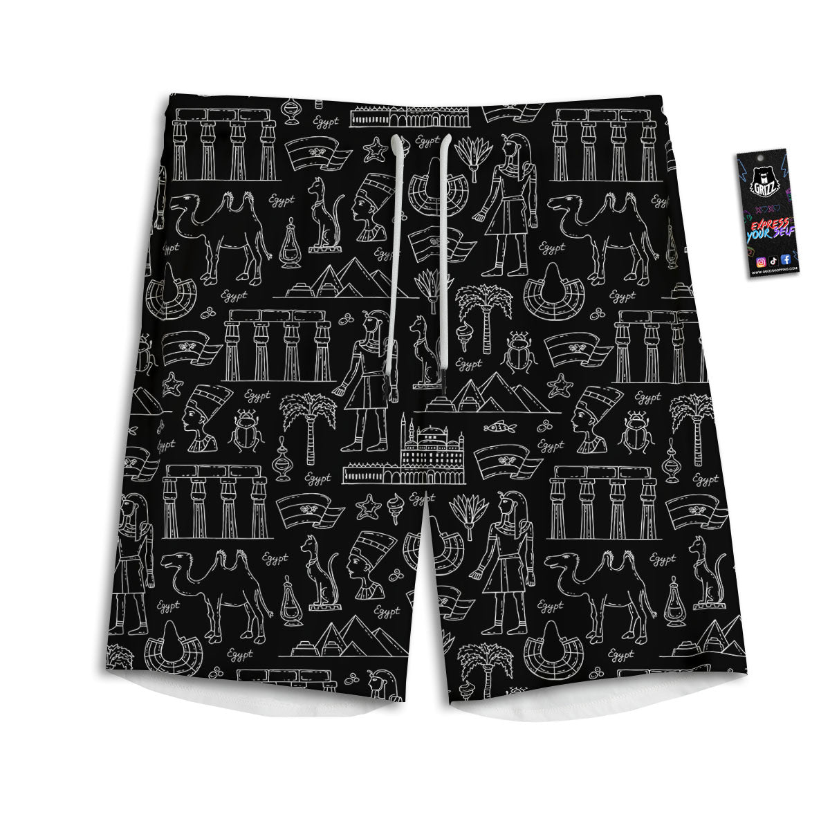Egypt White And Black Print Pattern Men's Athletic Shorts