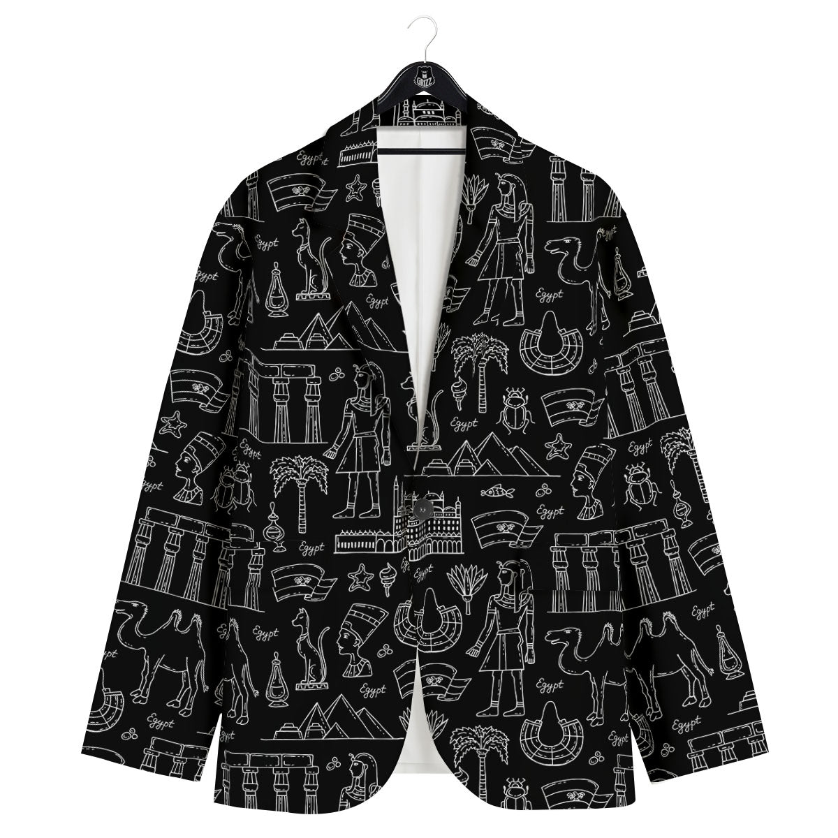 Egypt White And Black Print Pattern Men's Sport Coat-grizzshop