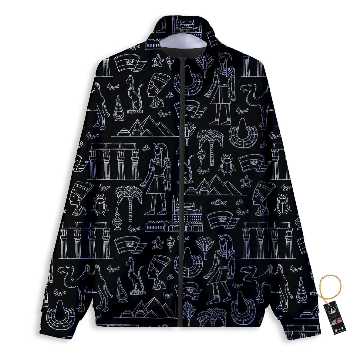 Egypt White And Black Print Pattern Track Jacket-grizzshop
