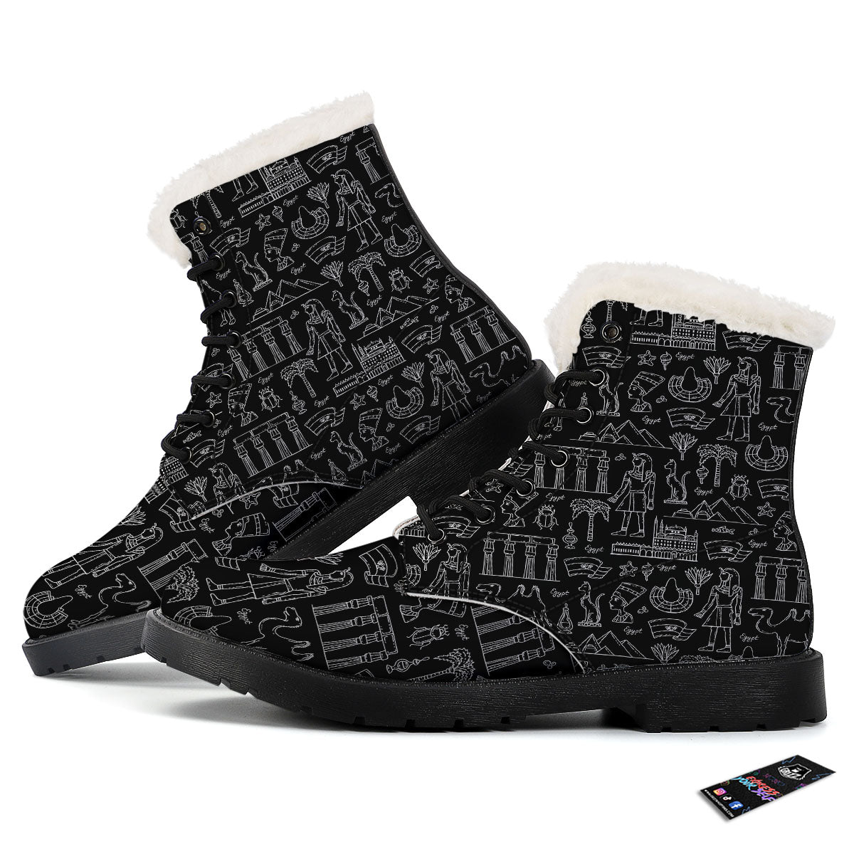 Egypt White And Black Print Pattern Winter Boots-grizzshop