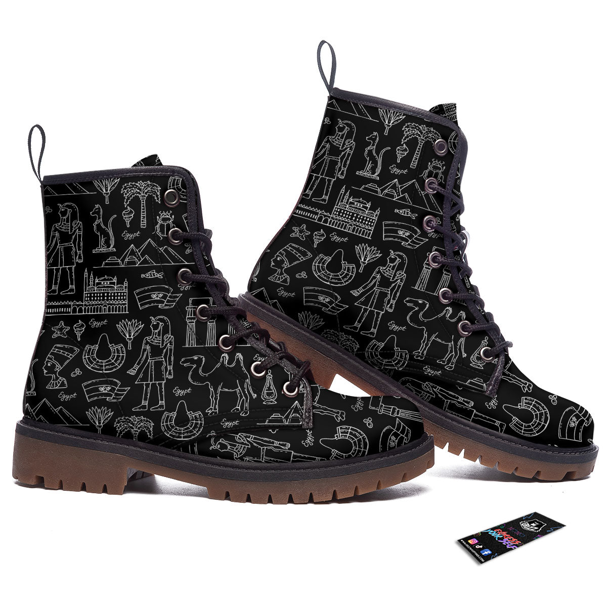 Egypt White And Black Print Pattern Work Boots-grizzshop