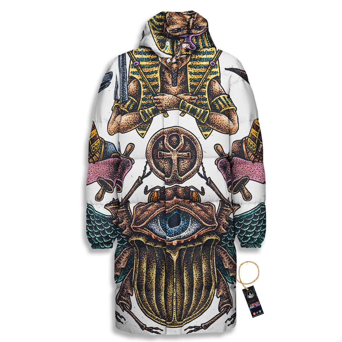 Egypt Hand Drawn Print Long Down Jacket