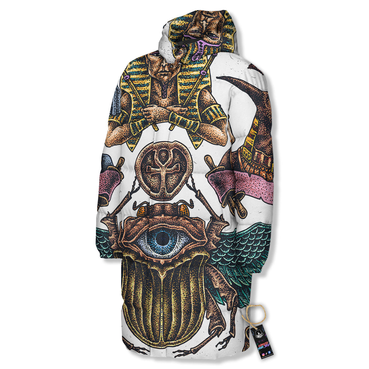 Egypt Hand Drawn Print Long Down Jacket