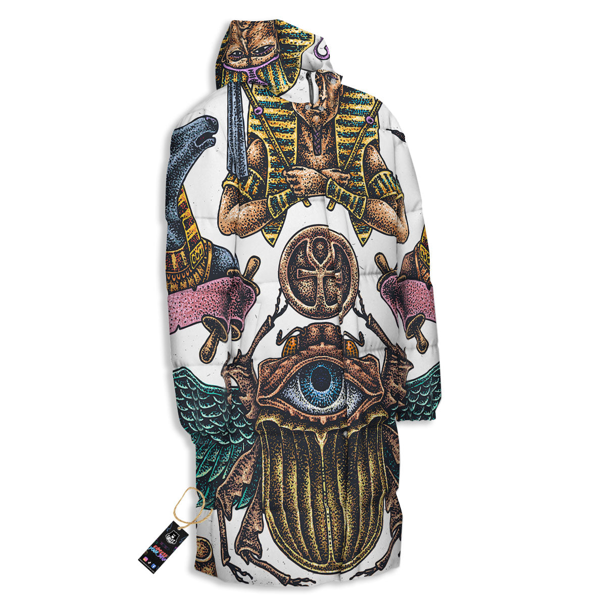 Egypt Hand Drawn Print Long Down Jacket
