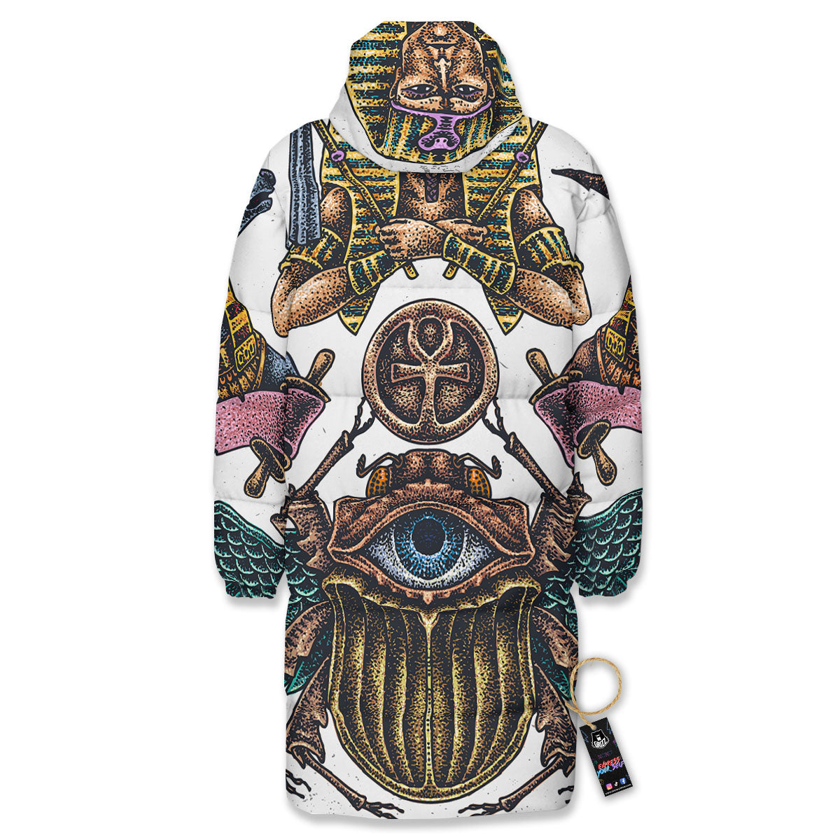 Egypt Hand Drawn Print Long Down Jacket