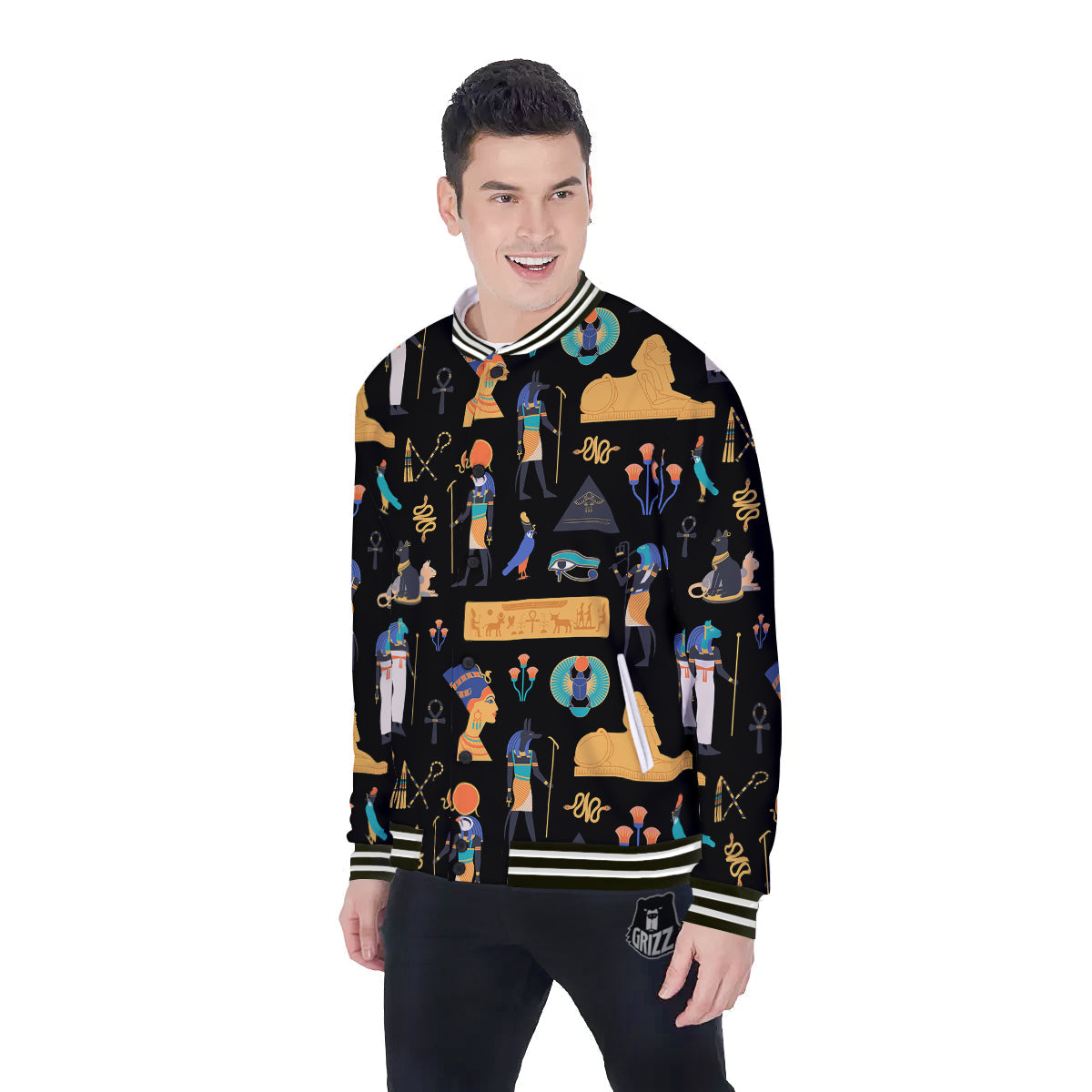 Egyptian Ancient Print Pattern Baseball Jacket-grizzshop