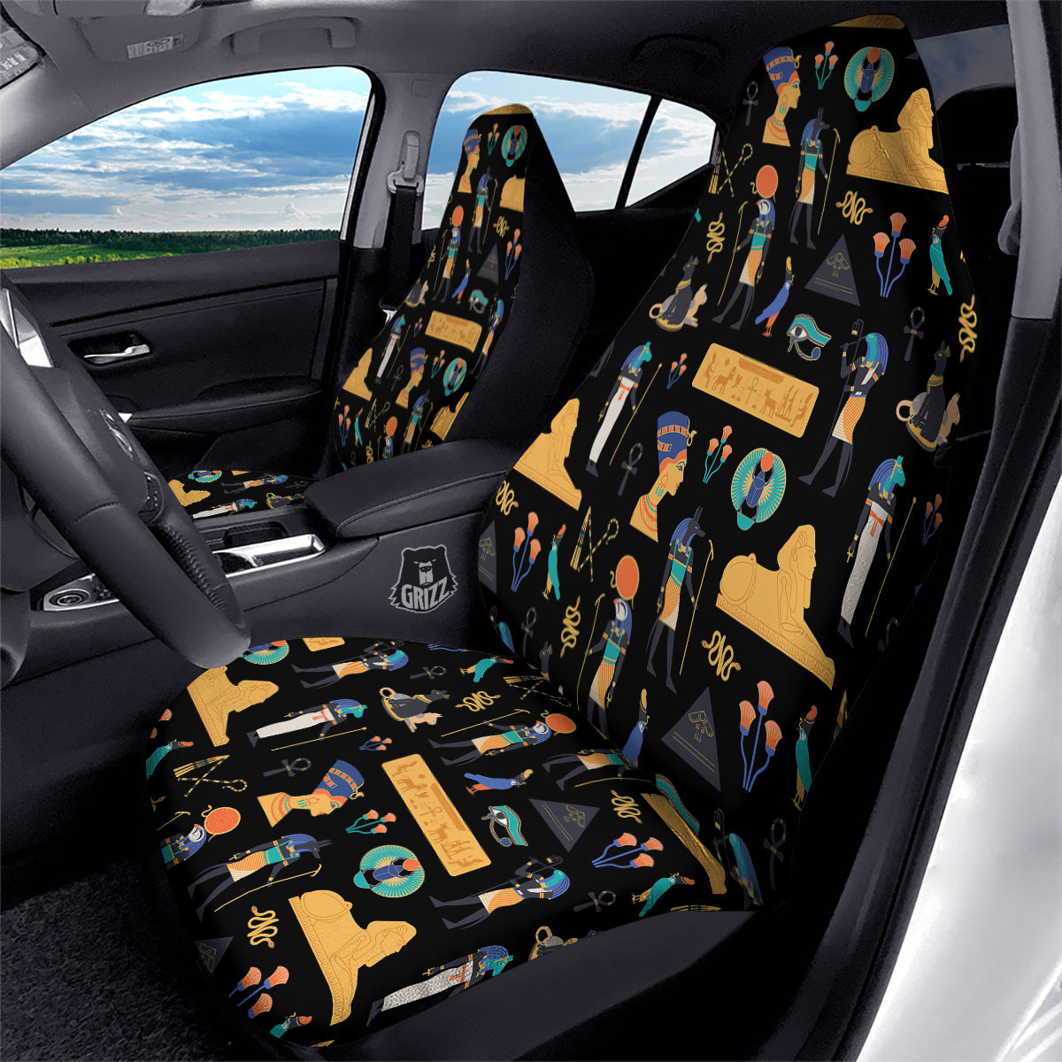 Egyptian Ancient Print Pattern Car Seat Covers-grizzshop