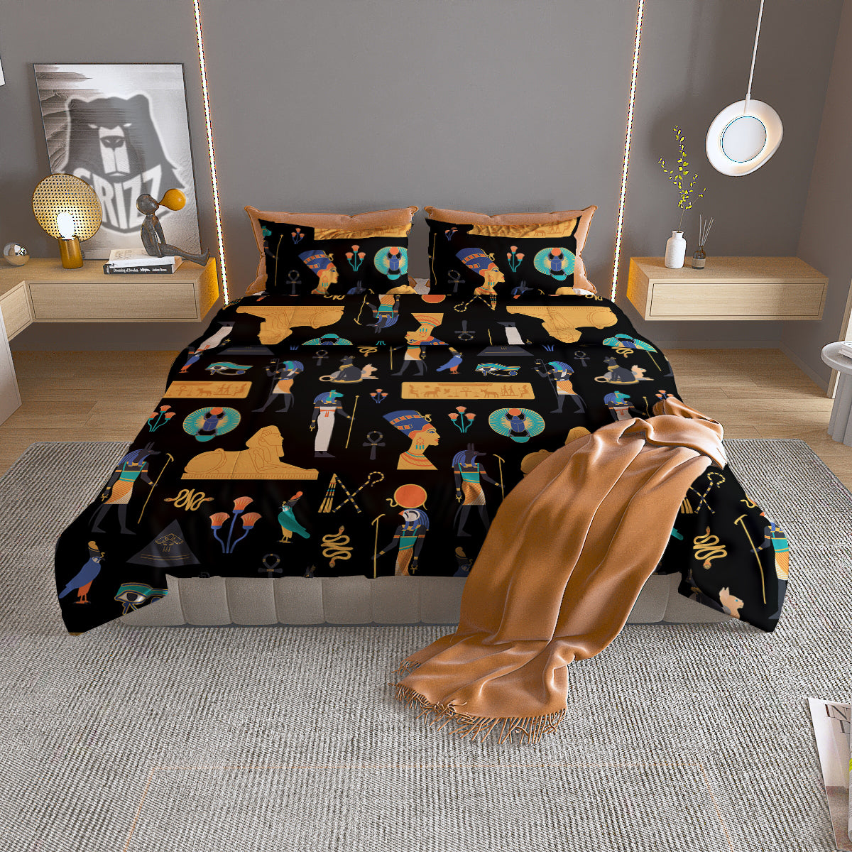 Egyptian Ancient Print Pattern Duvet Cover Bedding Set