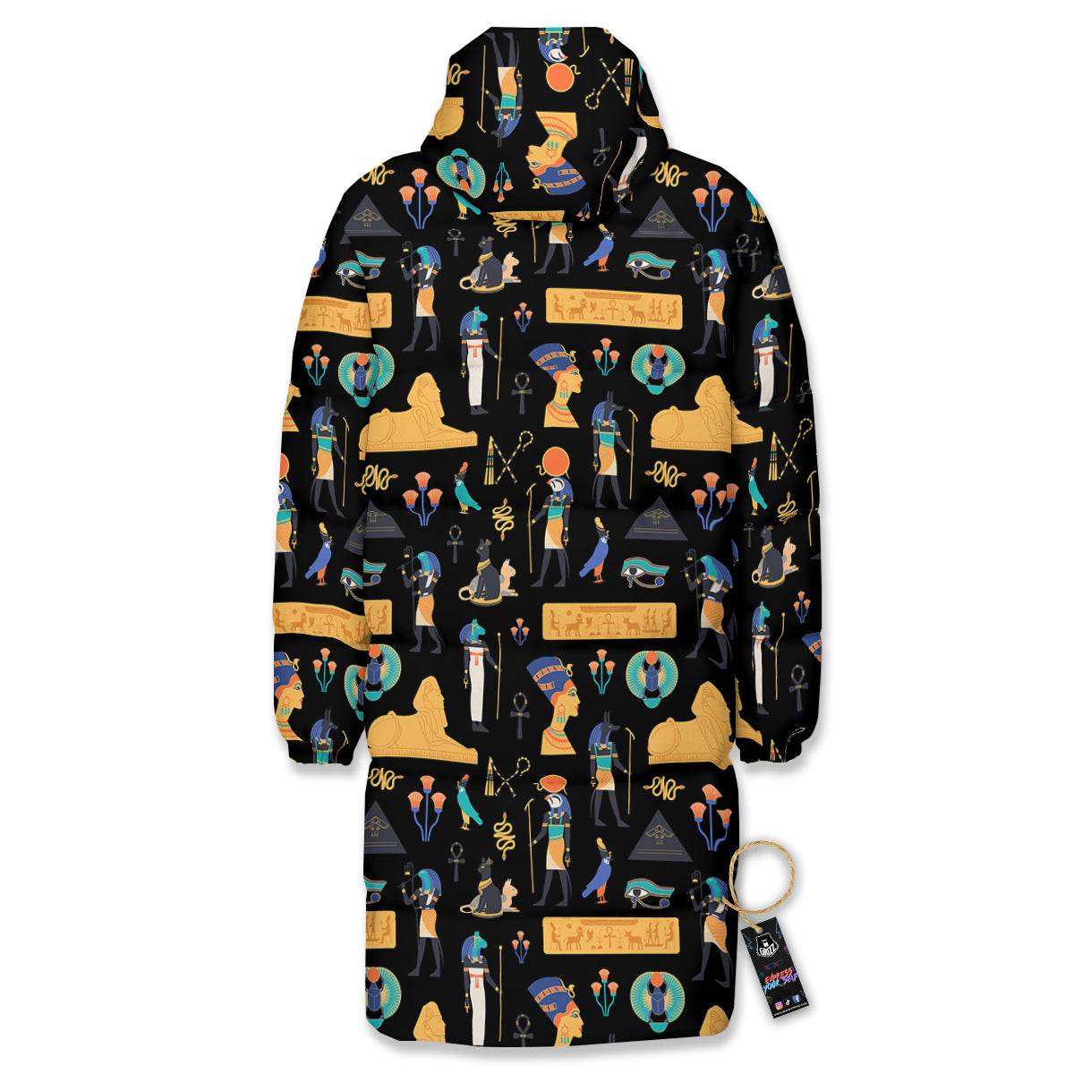 Egyptian Ancient Print Pattern Long Down Jacket-grizzshop