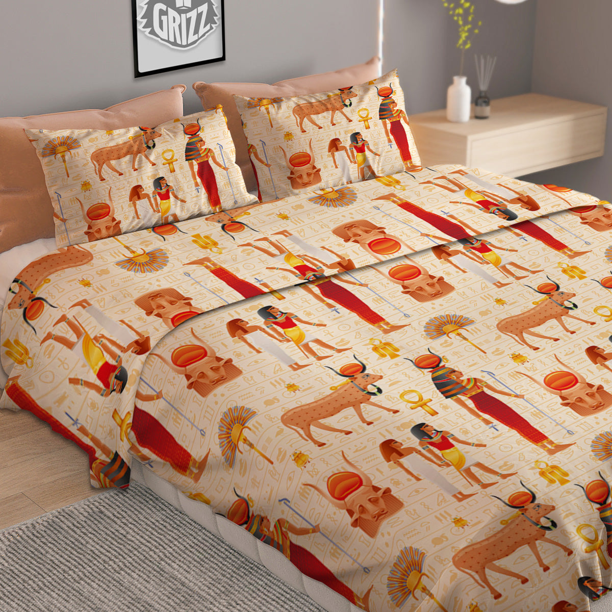 Egyptian Cow Hathor Goddess Print Pattern Duvet Cover Bedding Set