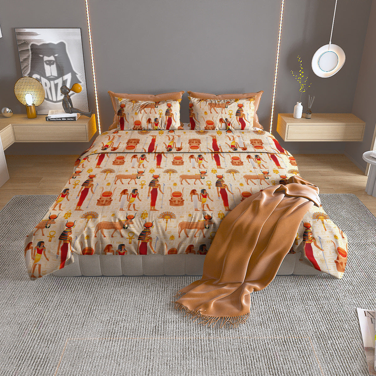Egyptian Cow Hathor Goddess Print Pattern Duvet Cover Bedding Set