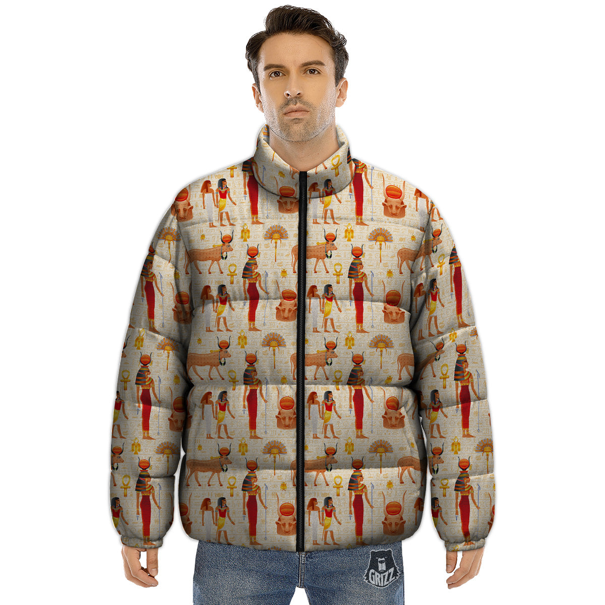 Egyptian Cow Hathor Goddess Print Pattern Puffer Jacket-grizzshop