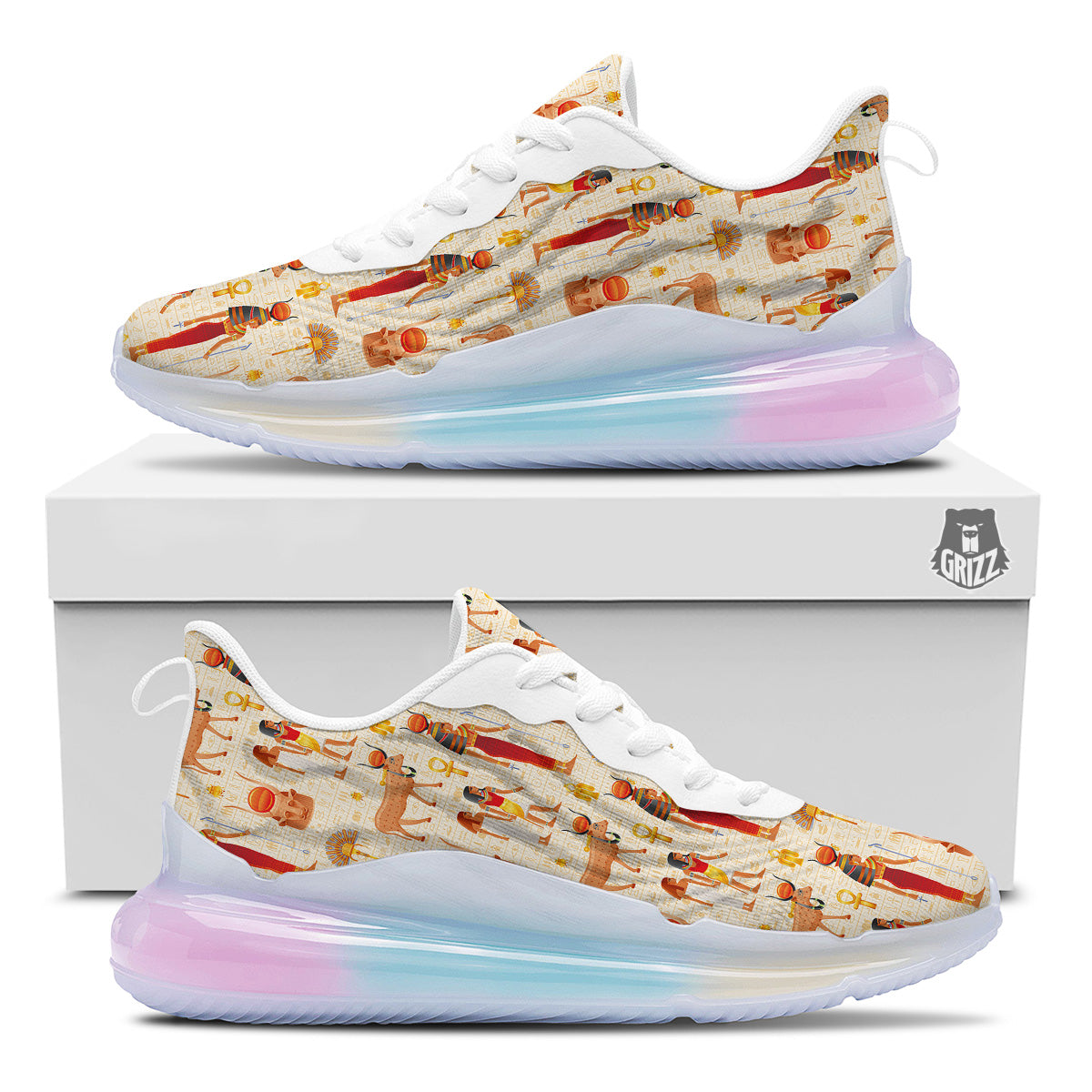 Egyptian Cow Hathor Goddess Print Pattern Running Sneakers-grizzshop