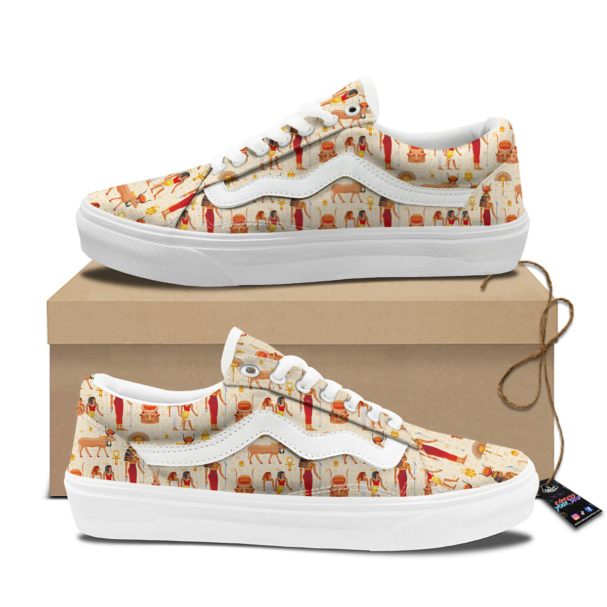 Egyptian Cow Hathor Goddess Print Pattern Skate Shoes-grizzshop