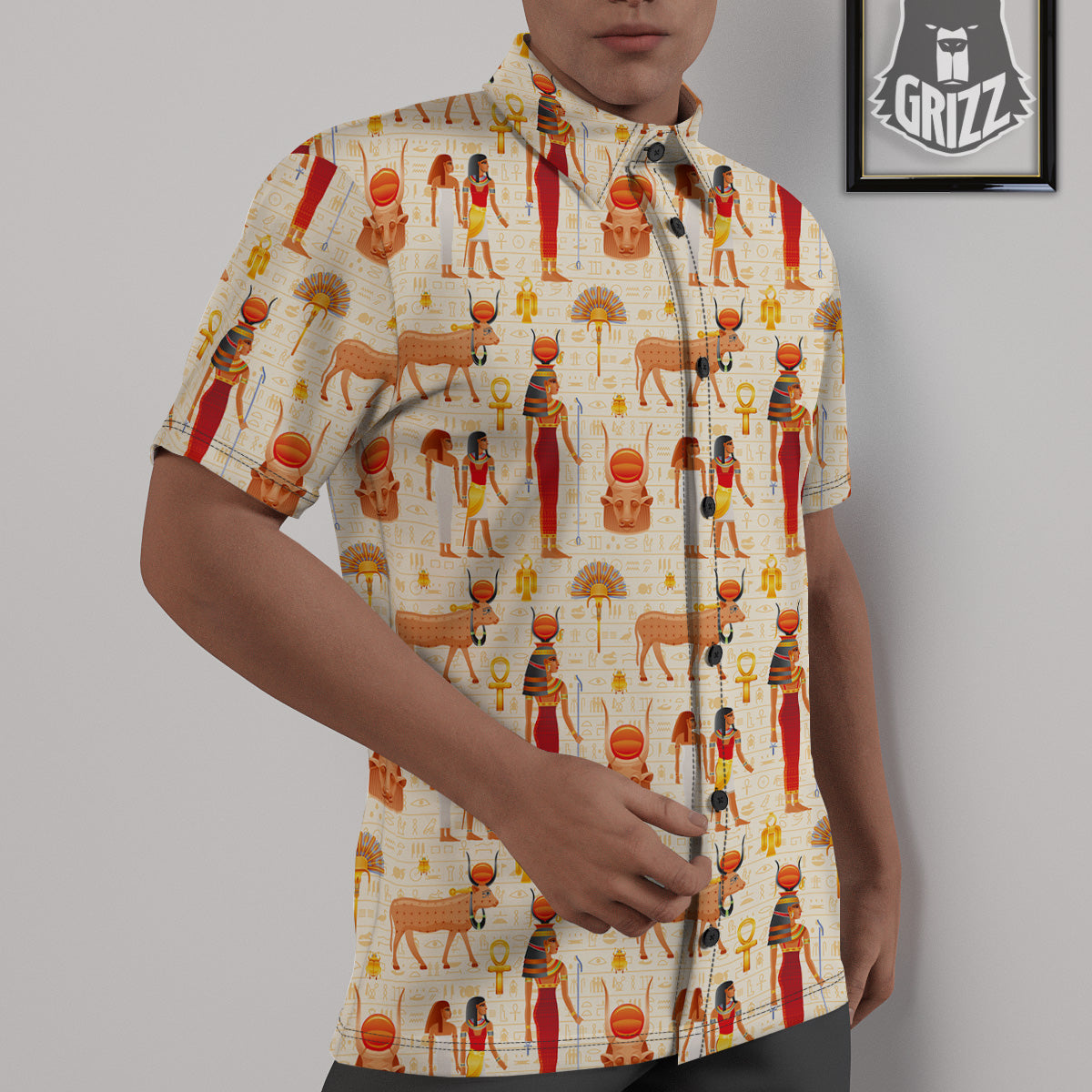 Egyptian Cow Hathor Goddess Print Pattern Untucked Shirts-grizzshop