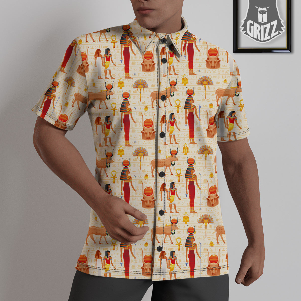 Egyptian Cow Hathor Goddess Print Pattern Untucked Shirts-grizzshop