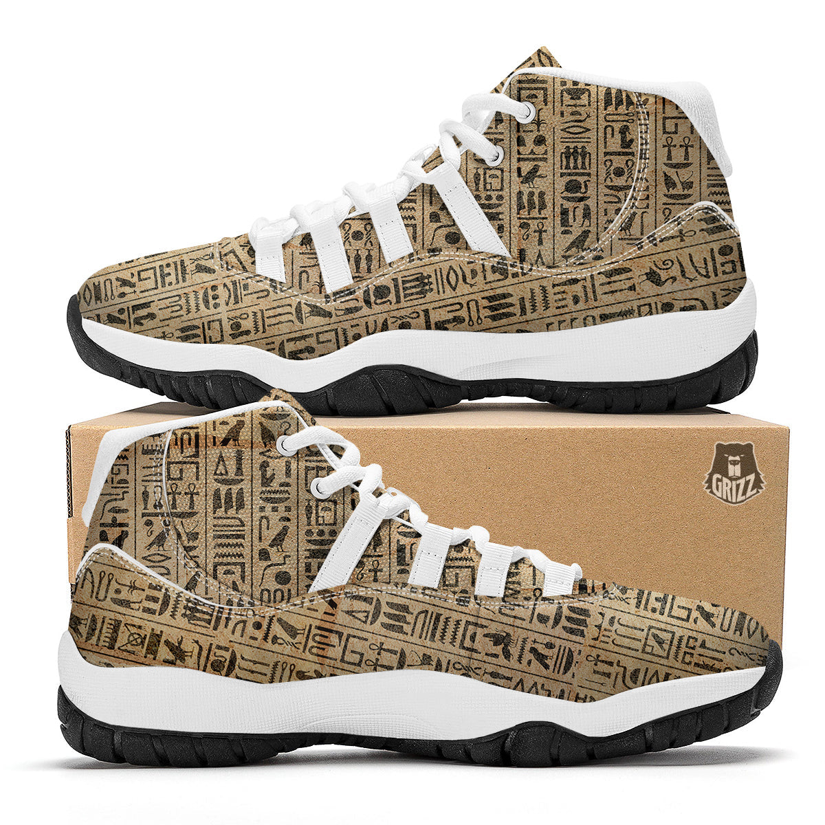 Egyptian Hieroglyphs White Bball Shoes-grizzshop