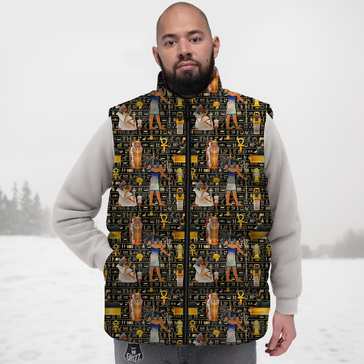 Egyptian Jackal Anubis God Print Pattern Down Vest
