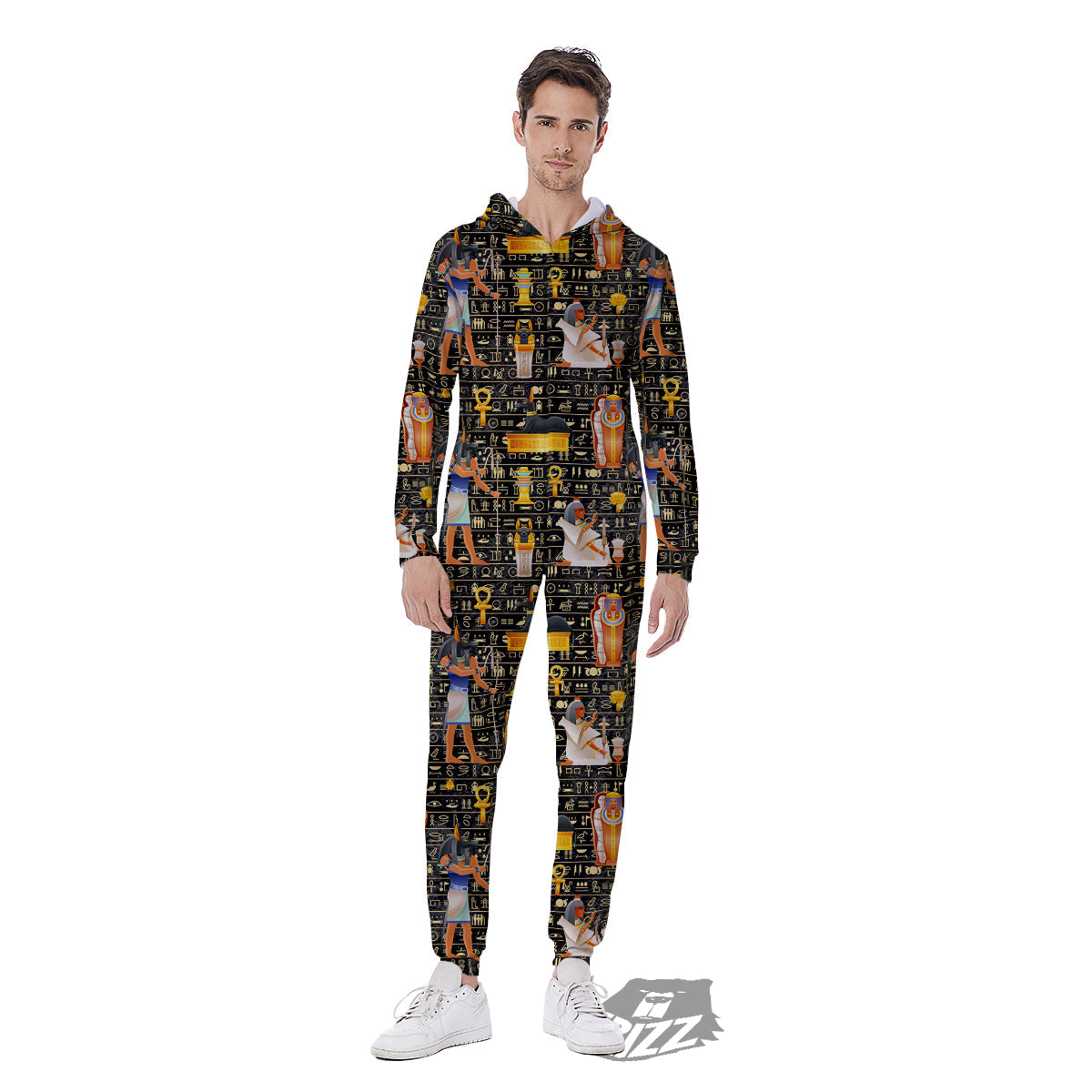 Egyptian Jackal Anubis God Print Pattern Men's Jumpsuit-grizzshop