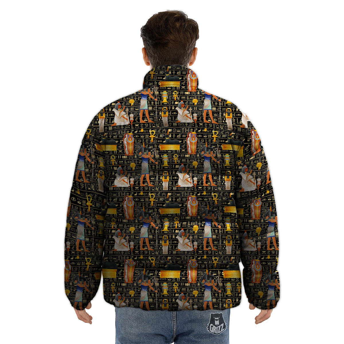 Egyptian Jackal Anubis God Print Pattern Puffer Jacket-grizzshop