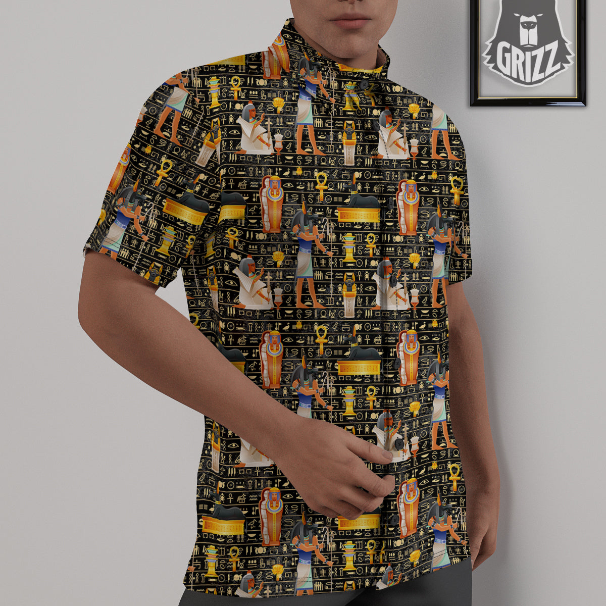 Egyptian Jackal Anubis God Print Pattern Untucked Shirts-grizzshop