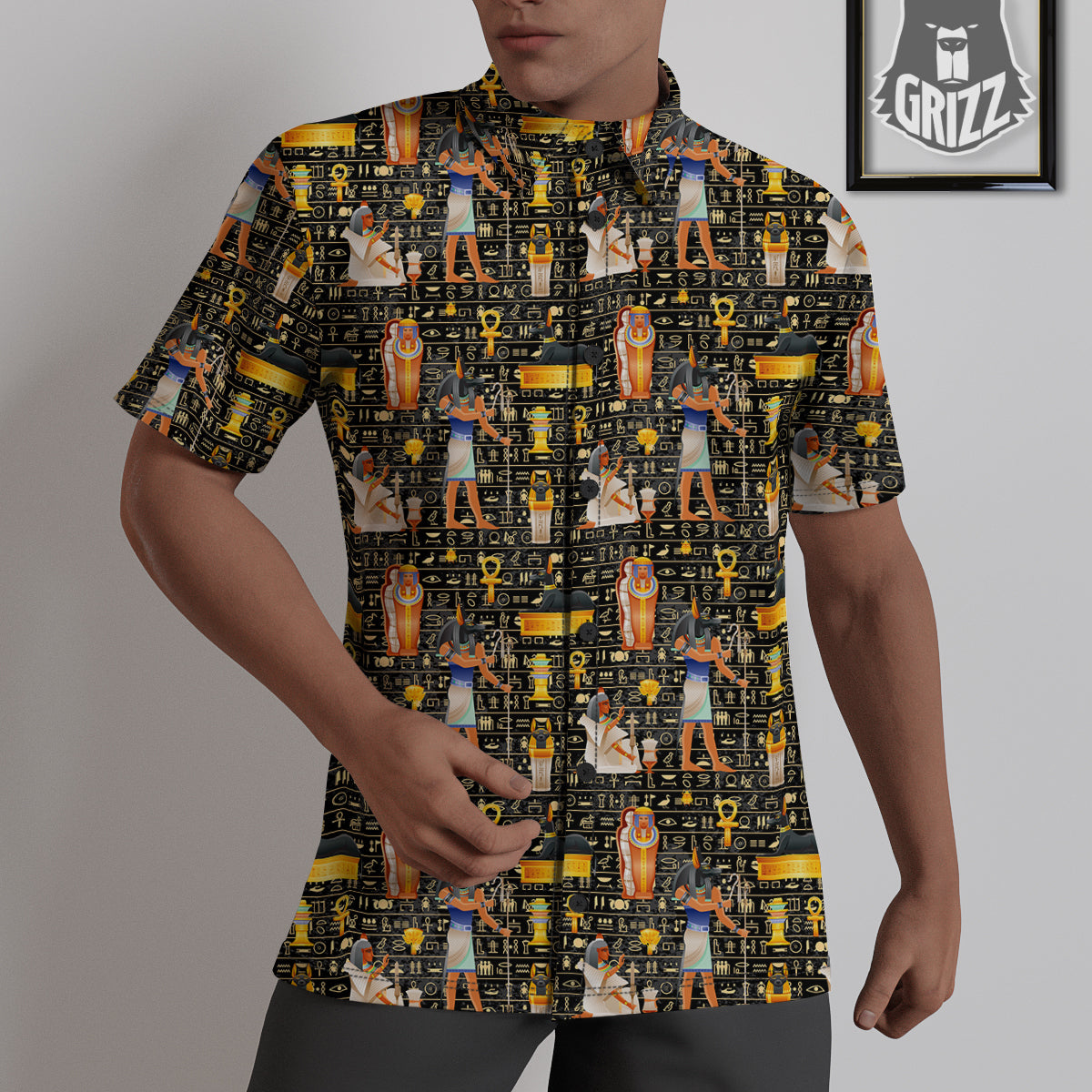 Egyptian Jackal Anubis God Print Pattern Untucked Shirts-grizzshop
